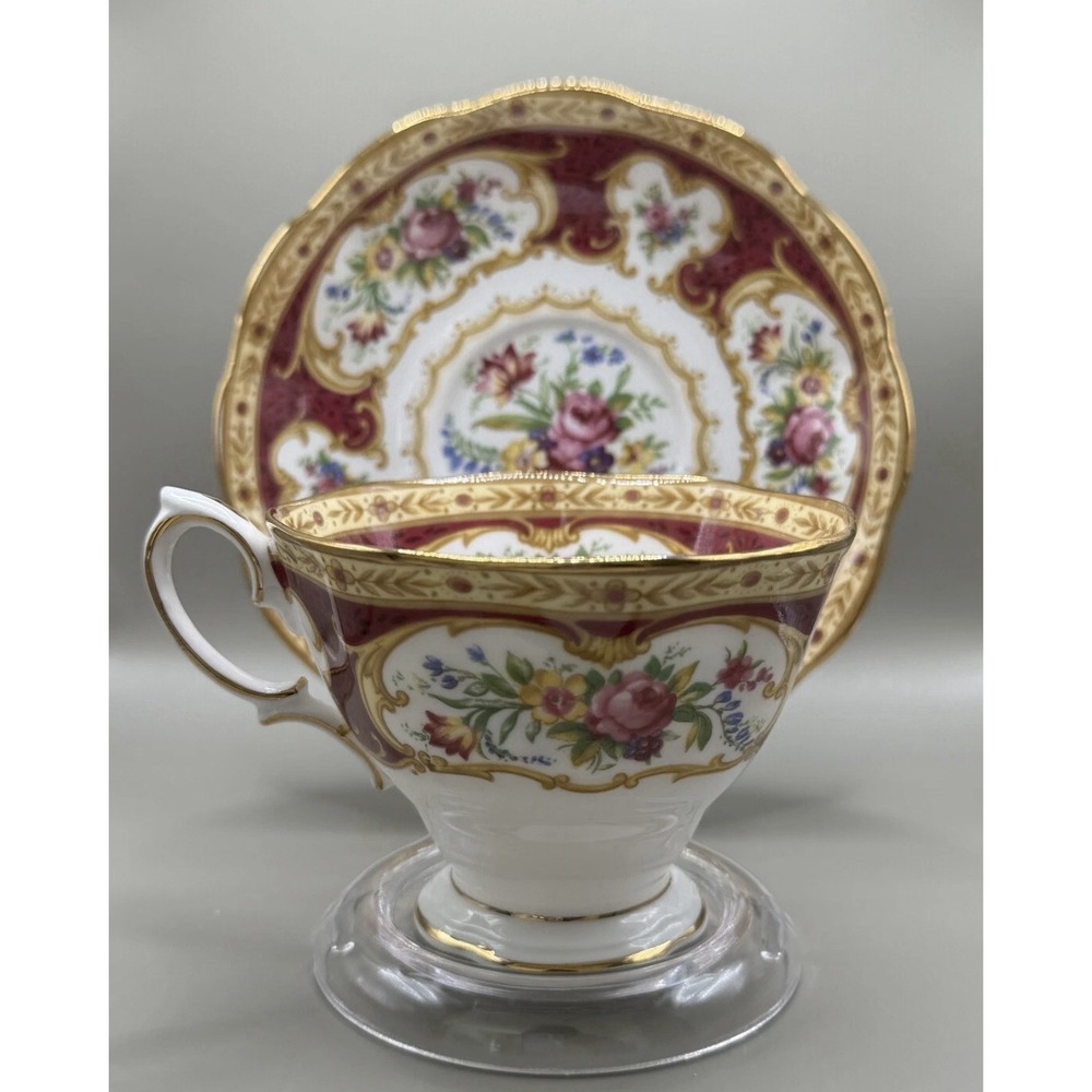 Royal Albert "Lady Hamilton" Bone China Teacup and Saucer Set with Gold Gilding